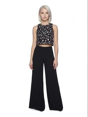 Rachel Zoe Graphic Animal Print Boxy Crop Top Side Zippers Large